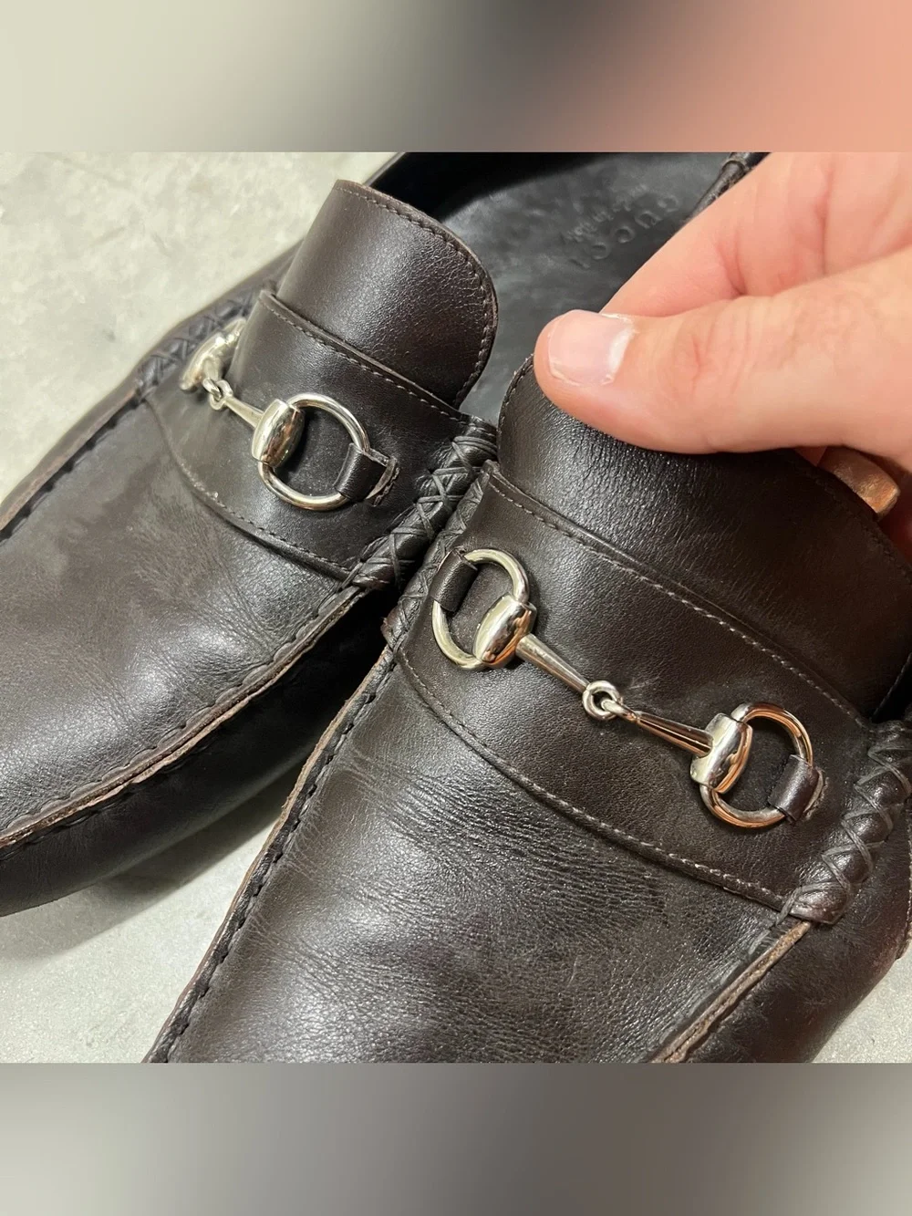 Vintage Brown Leather Gucci Loafer Shoes Male Size 13